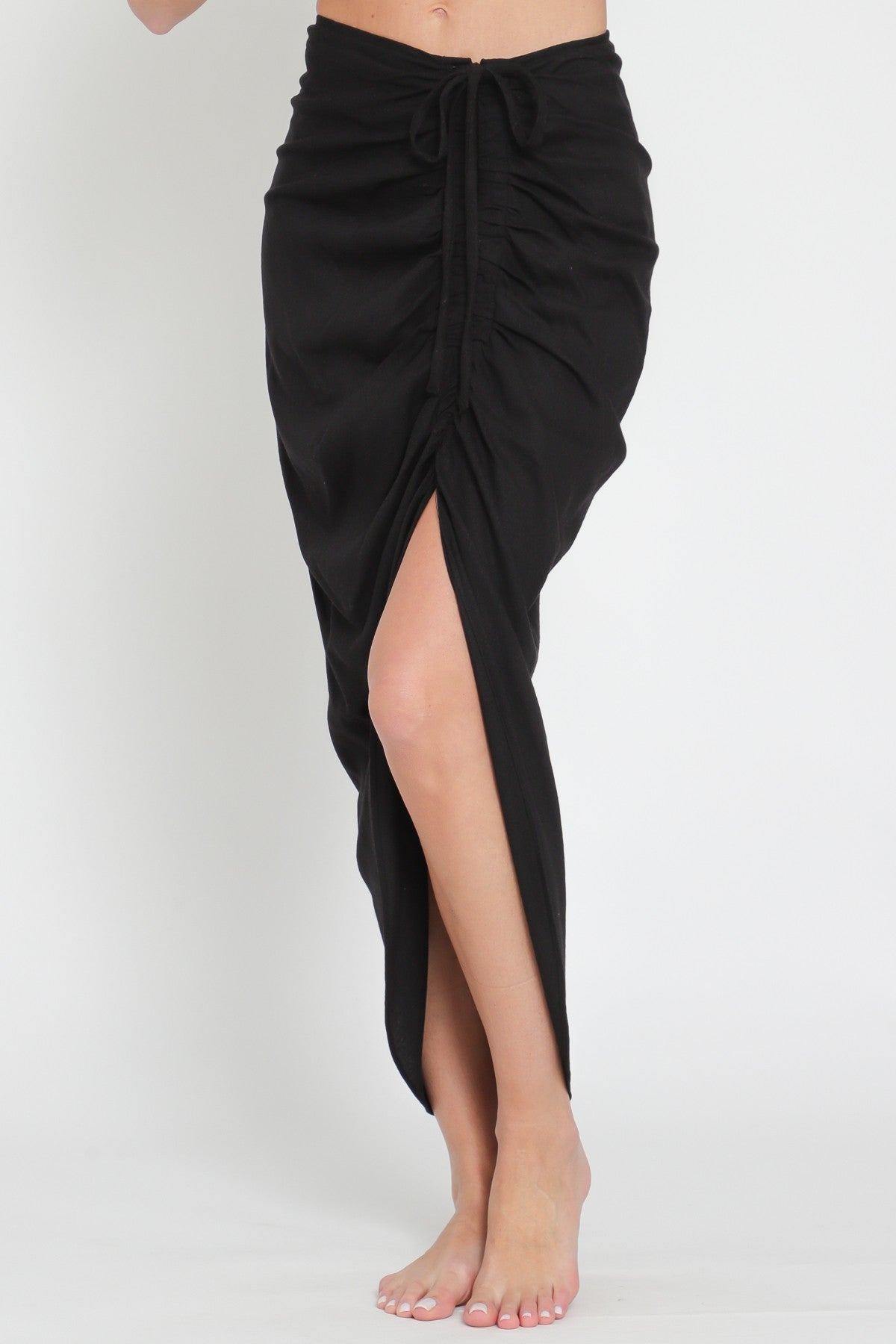 Linen Gathered Midi Skirt