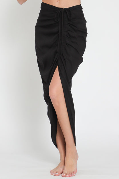 Linen Gathered Midi Skirt