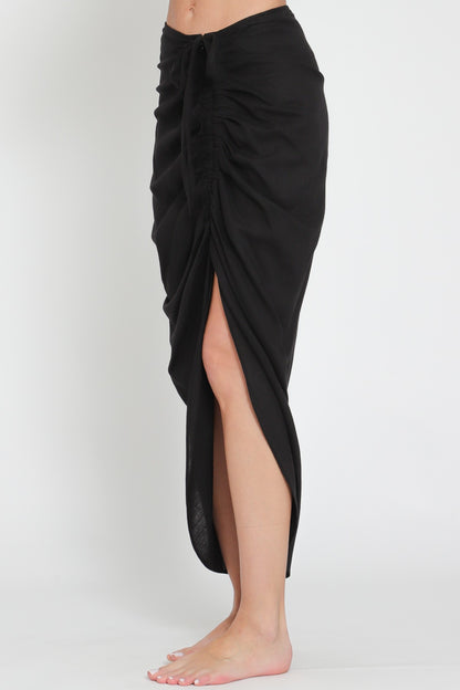 Linen Gathered Midi Skirt