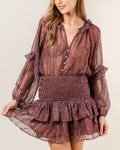 Smocked Button Mini Dress