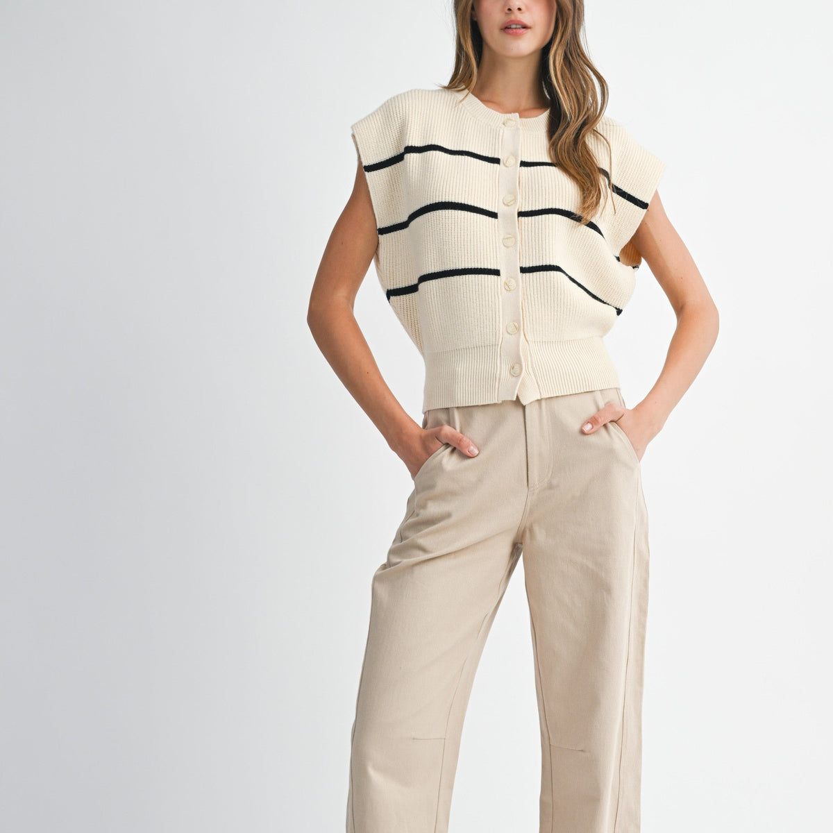 Stripe Button Down Knit Vest