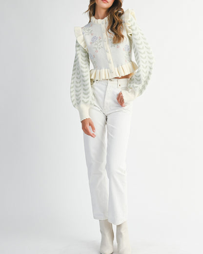 Floral Ruffle Print Cardigan