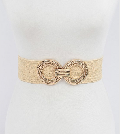 Raffia Gold Buckle Belt / Natural